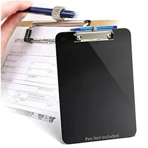 Officemate Plastic Clipboard, Letter Size, Low Profile Clip with Pen Holder, Black (83075) Pack of 2