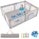 BABY JOY Baby Playpen, 79"x55"x27" Inch, Extra-Large Play Yard with 4 Pull Rings, 50 Ocean Balls & Carrying Bag, Portable Baby Play Activity Center, Indoor Outdoor Playpen w/Breathable Mesh (Light Grey), Missing Balls