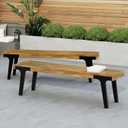 Dining Bench Set of 2 Teak Acacia Wood Slat Top, Weather Resistant Modern Style Seating for Patio, Kitchen Or Dining Room, 63 in Long, Seats 2 Each