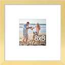 8x8 Picture Frame, Display Pictures 4x4 with Mat or 8x8 without Mat, Wall & Tabletop Display Photo Frame, Gold, 1 Pack