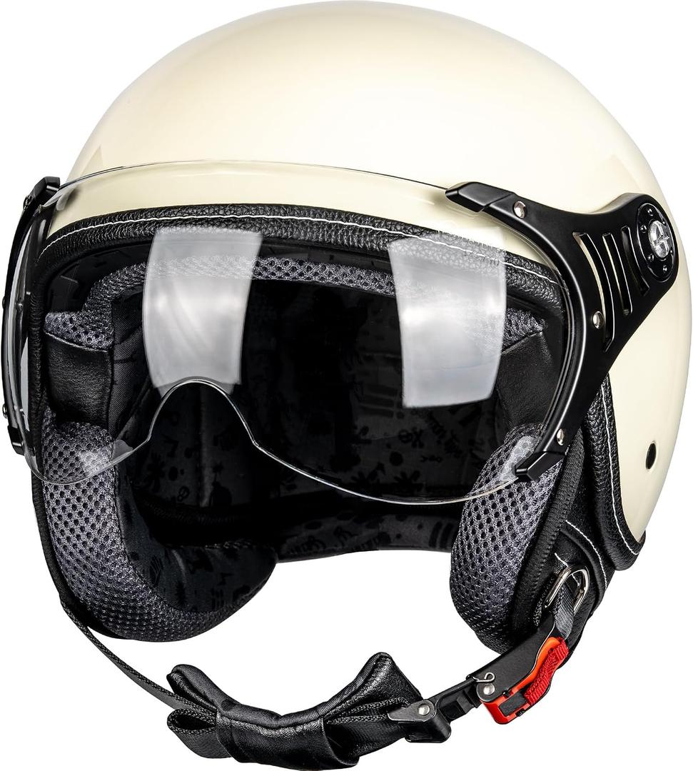 Yesmotor 3/4 Motorcycle Helmets Retro Open Face Vespa Scooters Helmet with Clear Visor for Men and Women- DOT Approved, Small
