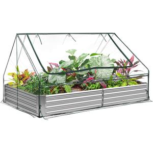 Land Guard 6x3x1ft Galvanized Raised Garden Bed with Waterproof Cover Small Mini Portable Antifreeze Greenhouse Kit for Metal Planter Box with 2 Huge Roll-up Zipper Door Window (631ft)