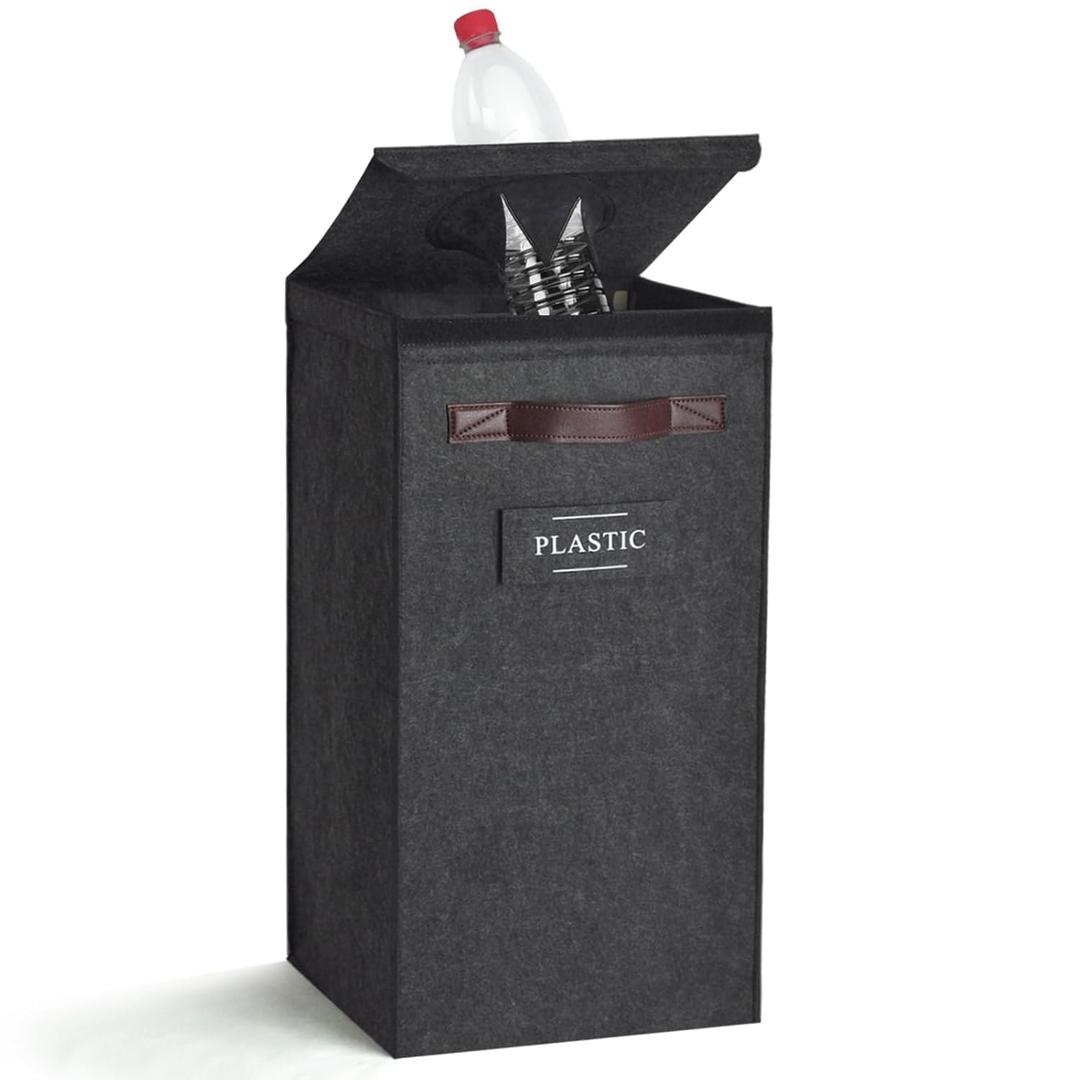 Recycling Bin for Kitchen 26 Gallon, Indoor Recycle Bin with Lid, 100L Recycle Trash Can, Large Recycling Bin for Home with Plastic Glass Metal Labels (Grey, 26 Gallon)