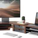 Fenge Dual Monitor Stand, Corner Desk Shelf with Drawer & Slide-Out Tray Modular Design for Flexible Layouts, 2-Tier Storage Desktop Organizer for Computer, Laptop, Printer and Telephone, Brown, 43.8 x 9.3 x 5.3 inches