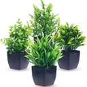 GREENTIME 4 Pack Fake Plants in Black Pot Mini Artificial Eucalyptus Potted Plant Small Faux Grass Greenery Potted for Indoor Home Office Farmhouse Bathroom Table Decoration (Black-natural)