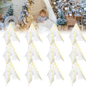 12 Packs Teepee Tent for Kids with 10FT String Lights, Play Teepee Tent for Girls & Boys, Indoor Outdoor Foldable Tents for Birthday Party Boho Sleepovers Party Pajama Party (White)