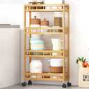 4-Tier Bamboo Kitchen Rolling Cart Removable Wood Trolley Island Cart, Utility Cart Multi-Layer Storage Shelf Rack on Wheels (19.7" L X 7.1" W X37.8 H)