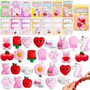 2 x JOYIN 28 Packs Valentines Day Gift Cards with Mochi Squishy Toy for Kids, Kawaii Animal Mochi, Stress Relief Fidget Toys for Kid Party Favor Classroom Exchange Prize