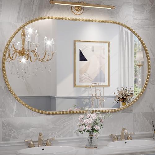 Amazon.com: JIINGYO Gold Oval Mirror for Wall, 48x30 Inch Large Oval Bathroom Mirror, Antigue Gold Vanity Mirrors, Metal Floral Frame Mirror for Bedroom Living Room, Hangs Horizontally or Vertically : Home & Kitchen