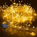 Solar Firecracker Lights, 6.56Ft 100 LED Waterproof Cluster Lights 8 Mode Copper Wire Cluster Fire Crackers Garland Fairy Lights Garden Wedding Christmas Party Decorations (Warm White)