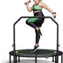 550 LBS Foldable Mini Trampoline, 48" Adult Fitness Trampoline with Bungees, U Shape Adjustable Foam Handle, Stable & Quiet Exercise Rebounder,Indoor/Outdoor Workout (48IN, 48-GREEN)