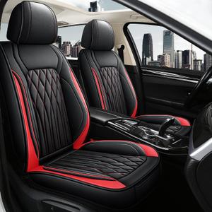 Pariitadin Leather Car Seat Covers Front Pair, Waterproof Faux Leather Seat Covers for Cars, Non-Slip Car Interior Covers Universal Fit for Most Cars Sedans Trucks SUVs, Black/Red Line