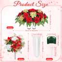 Giegxin 3 Pcs Christmas Headstone Flower Saddle Cemetery Flowers for Grave Red and Gold Poinsettia Berry Artificial Memorial Bouquets with Vase Outdoor Graveyard Decoration for Tombstone Headstone