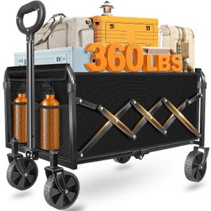 Wagons Carts Foldable Collapsible Wagon Multi-Use Folding Utility Wagon Cart Portable for Groceries,Apartment Living,Sports,Park&Storage|Collapsible Wagon with Wheels for Yard Work,Shopping,Black