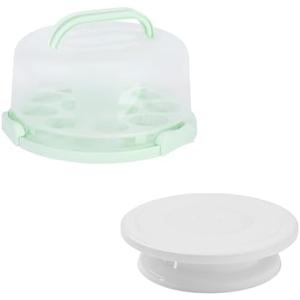 Cake Carrier, Carrier Cupcake Holder with Cake Turntable, Cake Carrier with Lid and Handle(Green)