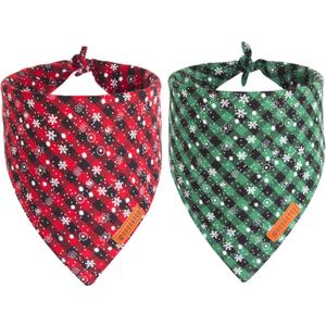 ADOGGYGO 2 Pack Dog Bandanas Christmas, Classic Plaid Snowflake Pet Scarf, Premium Durable Fabric, Multiple Sizes Offered, Christmas Bandanas for Medium Large Dogs Pets (Large, Red&Green)
