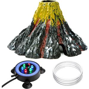 NICREW Aquarium Volcano Ornament Kit, Bubbler Decorations for Fish Tank, Aquarium Bubbling with Multi-Color LEDs