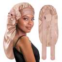 10 x BONNET QUEEN Braid Bonnet Silk Bonnet Foldable Extra Long Wrap for Braids Satin Bonnets with Tie Band Long Sleep Cap, Champagne (Medium)