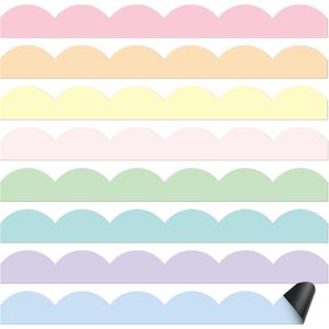 24 Pcs Magnetic Borders for Classroom Magnetic Bulletin Board Borders Scalloped Whiteboard Strips for School Classroom Office Chalkboard Decoration(Pastel)
