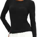 Darong Long Sleeve Tops for Women Basic Fitted Shirts | slim fit, crew neck, fall tshirt, ribbed knit, undershirt, soft material,lettuce edge, stretch (Black, M)