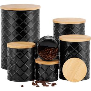 FavorFlavor Kitchen Storage Containers for Countertop Set of 6,Food Containers with Airtight Lids,Flour and Sugar Storage Containers,Black Canister Set for Coffee and Tea,Farmhouse Kitchen Decor
