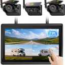 HEECOOMI 3 Solar Magnetic Wireless Camera System, 7" IPS Touchscreen with DVR, 3x9600mAh Rechargeable Side View & Rear View Cameras, IP69K Waterproof & IR Night Vision for Trailer Truck Camper, AH7-3
