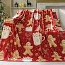 SmoothNovelty Gingerbread Man Christmas Throw Blanket for Adults 50 x 60 Inch Holiday Tree and Cookie Theme Flannel Blankets for Bedroom Couch Travel Home Decor Fuzzy Cozy Soft Warm Gifts(Brown)