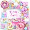SNLN Two Sweet Birthday Party Decorations 2nd Birthday Supplies 'TWO' Boxes Donut Balloon Arch Backdrop Tablecloth Crown Foil Balloon Second 2 Year Old Birthdays Decorations for Girls