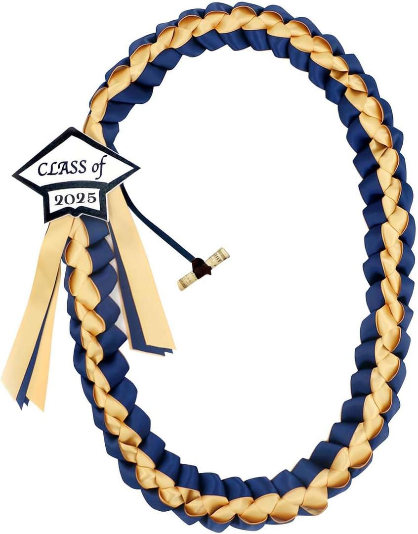 Omoomo Graduation Leis with Money Holder, Graduation Ribbon, Class of 2025 Graduation Cap Tag, High School College Graduation Decorations, Navy Blue & Gold