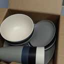 Homienly Wheat Straw Dinnerware Set - Dinner Plates, Cereal Bowls, Drinking Cups Set, Unbreakable 16 PCS Dish Set, Microwave and Dishwasher Safe Dishes for Home, Outdoor - Grey Stone