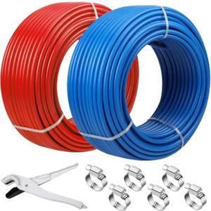 PEX Pipe 1/2 Inch 300ft 2 Rolls PEX Tubing EVOH pex-B pipe Non Oxygen Barrier Durable Leakage-Proof Flexible for Residential Water Lines in Homes Pex Radiant Heat Tubing(Red+Blue)
