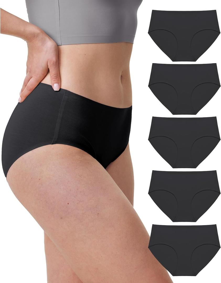 Neione Women's Cotton Underwear No Show Hipster Panties with Seamless Look No Panty Lines (Large, 5-Pk Noir)