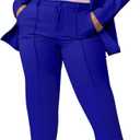 IyMoo Tracksuit Women Long Sleeve Blazer Jacket Coat and Pants 2 Piece Set Suit Slim Fit Bussiness Coat and Pants Set Letter Print 219 Blue Medium