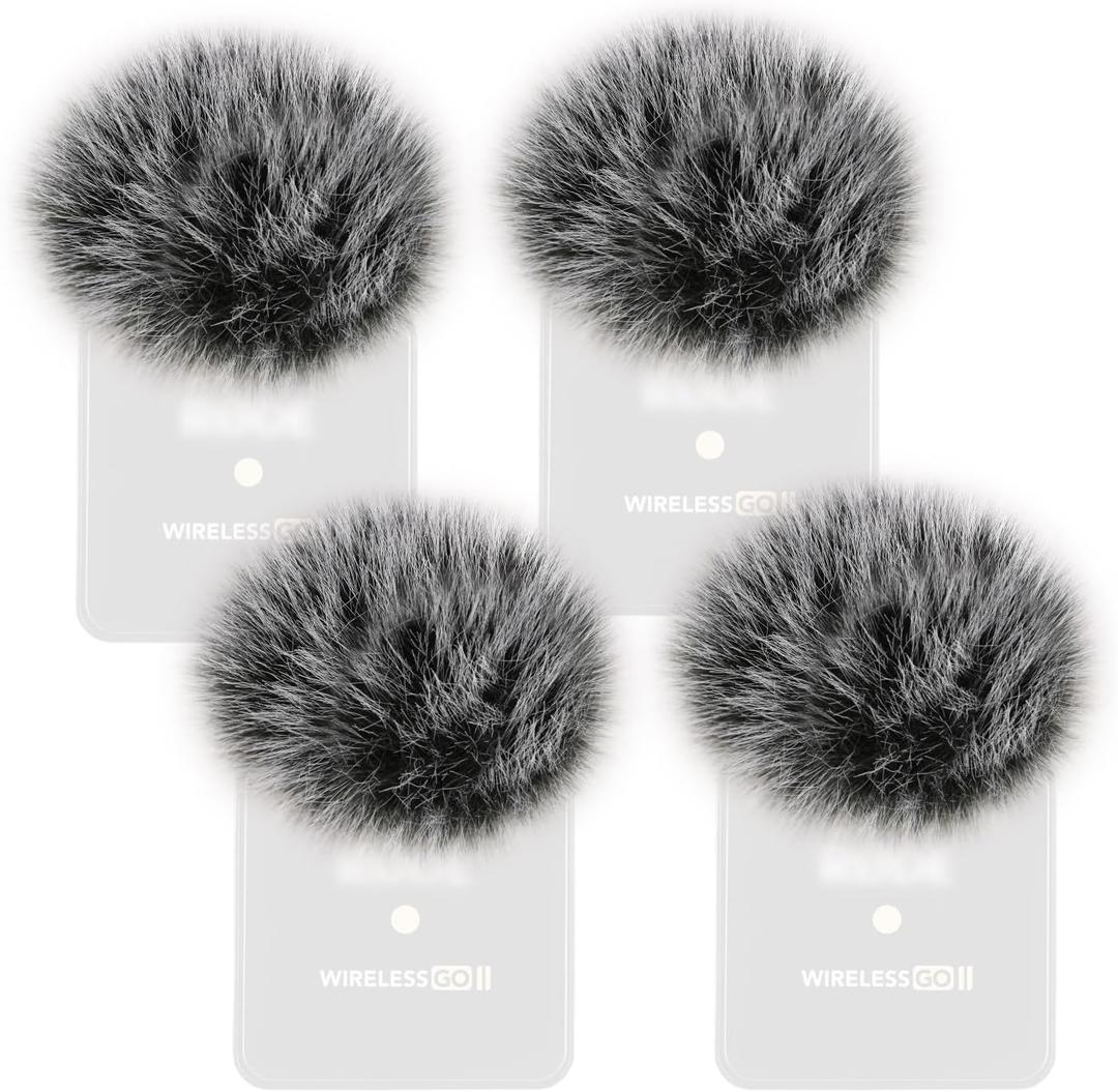 4PCS Windscreen/Pop Filter for Rode Wireless Go II (2nd Gen) Microphones - Furry Mic Cover for Wind & Ambient Noise Reduction (Rode Wireless Go II, Black-White)