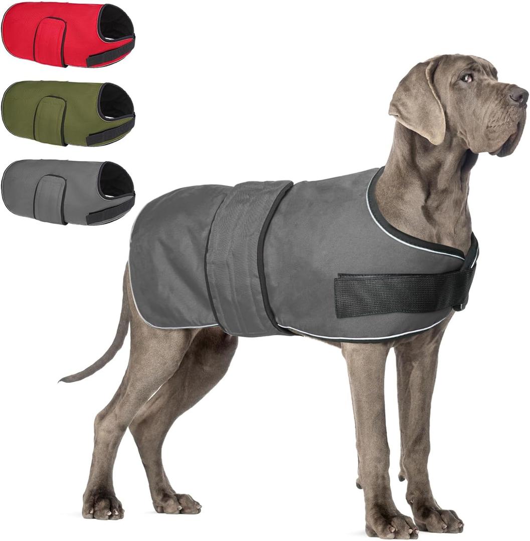 BEAUTYZOO Dog Winter Coat for X-Large Dogs Waterproof, Warm Reflective Great Dane Oxford Canvas Jacket, Fleece Dog Cold Weather Coats Windproof for Female Male Dogs, Grey XL (XL(Chest Girth 34"-45", Back 24", Neck 24"-29"))