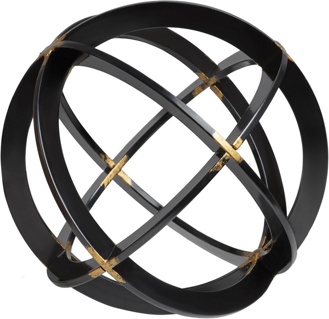 Decorative Sphere for Home Decor - Black & Gold, Hand Painted, Modern Decorative Balls for Living Room, Bedroom, Kitchen, Bathroom, Office - Table Decorative Orbs for Centerpiece