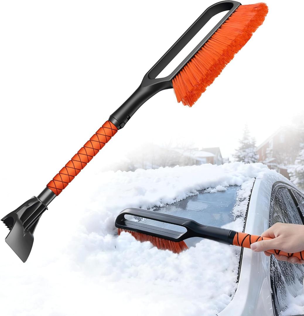 27" 2-in-1 Snow Brush and Ice Scrapers for Car Windshield [Military-Grade Rugged Durability] Removable for Easy Storage, Suitable for Sedans, SUVs and TrucksOrange