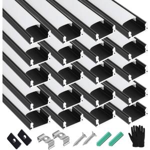 20 Pack 6.6FT/2Meter U Shape LED Channel & Aluminum Diffuser System with Milky Cover, End Caps & Mounting Clips - LED Strip Light Diffuser for Easy Installation