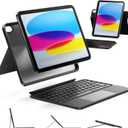 HOU iPad A16 11th/10th Generation Case with Keyboard, Rotatable & Detachable Keyboard Case for iPad 11/10, Elastic Pen Holder, Full Protection Cover, 7-Colors Backlight, Multi-Touch Trackpad (Black)