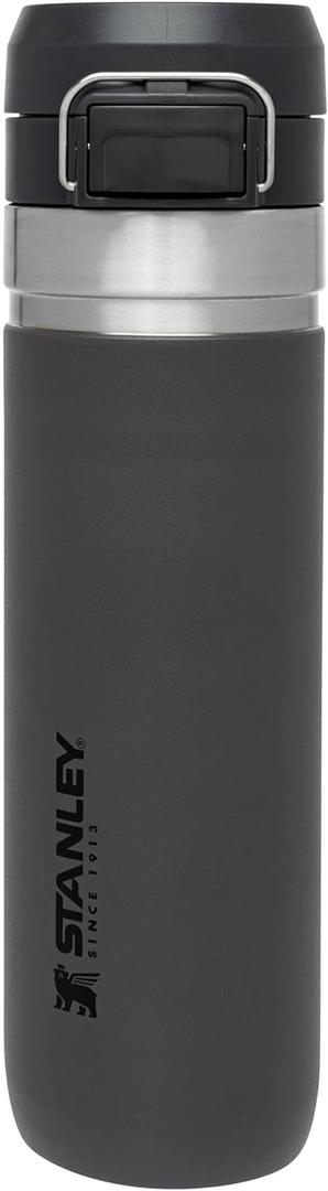 Stanley Quick Flip GO Water Bottle 24 oz, Push Button Lid, Leakproof and Packable for Travel and Sports, Insulated Stainless Steel, BPA-Free, Charcoal (24OZ / .7L)