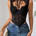 SweatyRocks Women's Floral Lace Corset Top Cut Out Crop Bustier Sexy Going Out Party Night Club Rave Tops (Black, M)