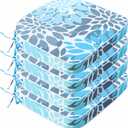 JMGBird Outdoor Chair Cushions Set of 4 Patio Cushions D16 x W17 Inch with Ties, Outdoor Chair Pad for Patio Furniture Upgrade Thicker (Light Blue With White)