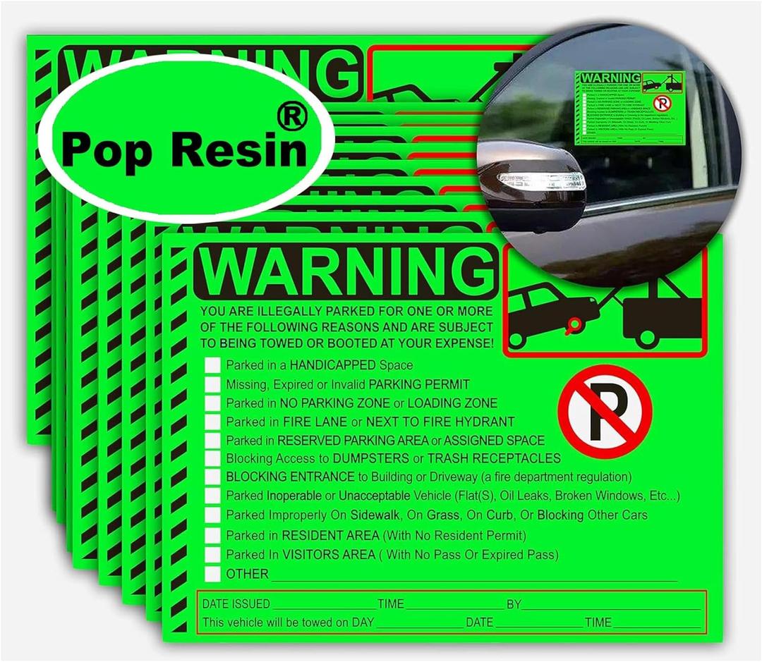 50 Pcs Parking Violation Stickers Notice Parking Violation Labels Tow Stickers for Car Vehicle Private Warning Tag Adhesive Car Window Fluorescent Labels 5.5X7.5 inch (Green)