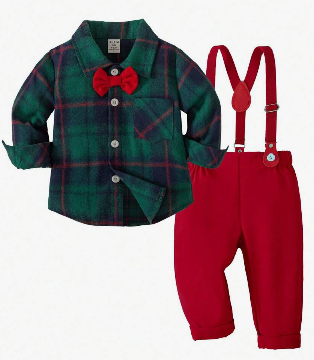 Baby Boy Clothes Gentleman Outfits Infant Bodysuit Long Sleeve Shirt Size 0-3 (Red,Green)