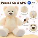 MorisMos Giant Teddy Bear Stuffed Animal 3 ft, 36 in Large Teddy Bear for Baby Shower Decor, Soft Big Stuffed Animal Plush Toy for Kid Birthday Christmas Girlfriend Valentines Gift,Beige/Cream