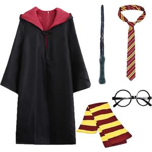 Wizard Costume Cosplay Set, Wizard Cloak Robe for Adults Teens, Wizarding Halloween Costume Accessories for Party (X-Large, Red)