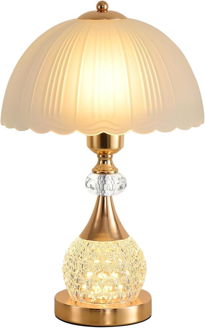 Bedside Table Lamp Petal Light Luxury Crystal Push Button Switch Bedroom Living Room Den Control Dimming Warm Atmosphere Decoration Desk Lamp