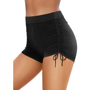 Yonique Women's Swim Shorts High Waisted Bathing Suit Bottoms Tummy Control Boy Shorts Board Shorts, Black, L