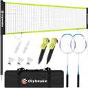 12ft Badminton Net Set for Backyard Beach with Durable Anti-Sagging Net, Heavy Duty Poles, 2 Aluminum Badminton Rackets, 3 Shuttlecocks, Carry Bag - Easy Setup & High Stable