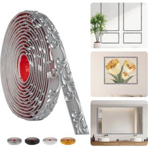 16.4FT x 1.02'' Silver Peel and Stick Crown Molding Trim Flexible Mirror Trim Peel and Stick, Self-Adhesive Decorative Edge for Frames & Cabinets